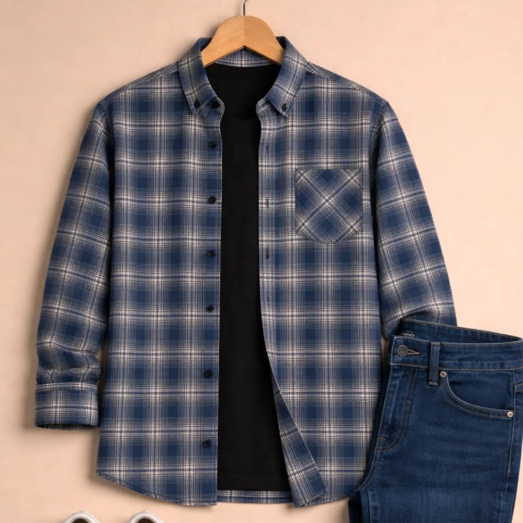 F2D Kemeja Flanel Mocca Navy Premium Best Seller / flanel/hem pria/ flanel pria/ kemeja flanel/ eigh