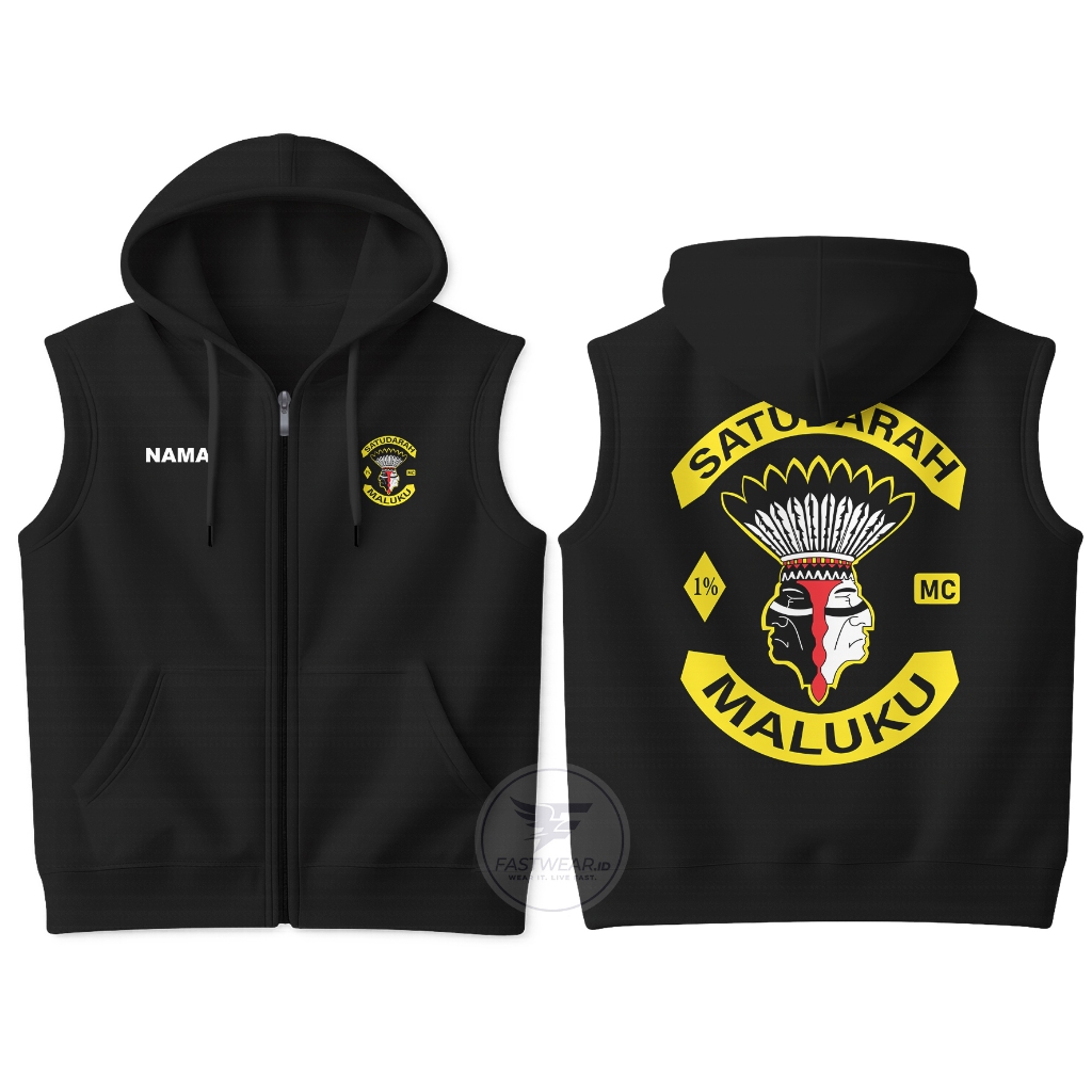Rompi Vest Zipper Satu Darah Maluku Costum Nama Premium Cotton Fleece
