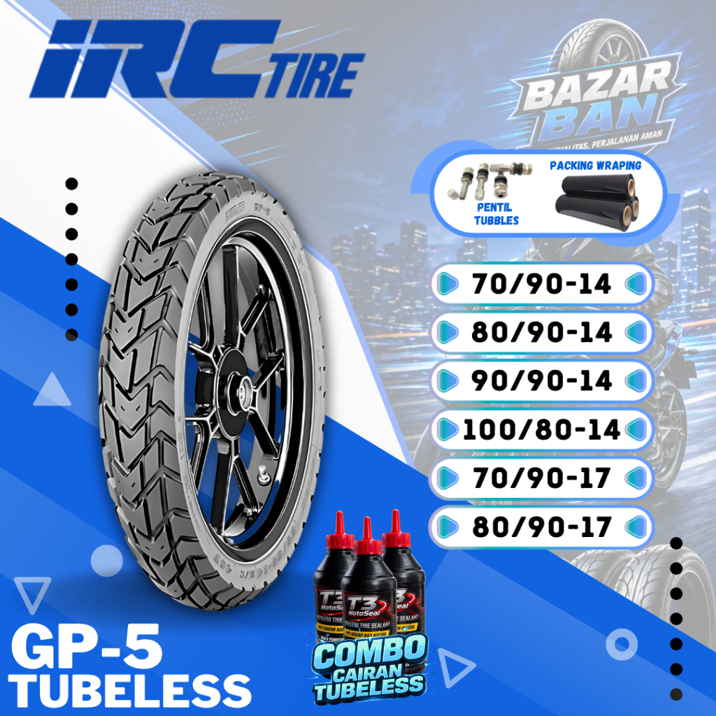 (PRODUKSI TERBARU) BAN IRC GP5 TUBELESS RING 14 / RING 17 / BAN IRC GP5 TUBLES BAN LUAR ON/OFF ROAD 