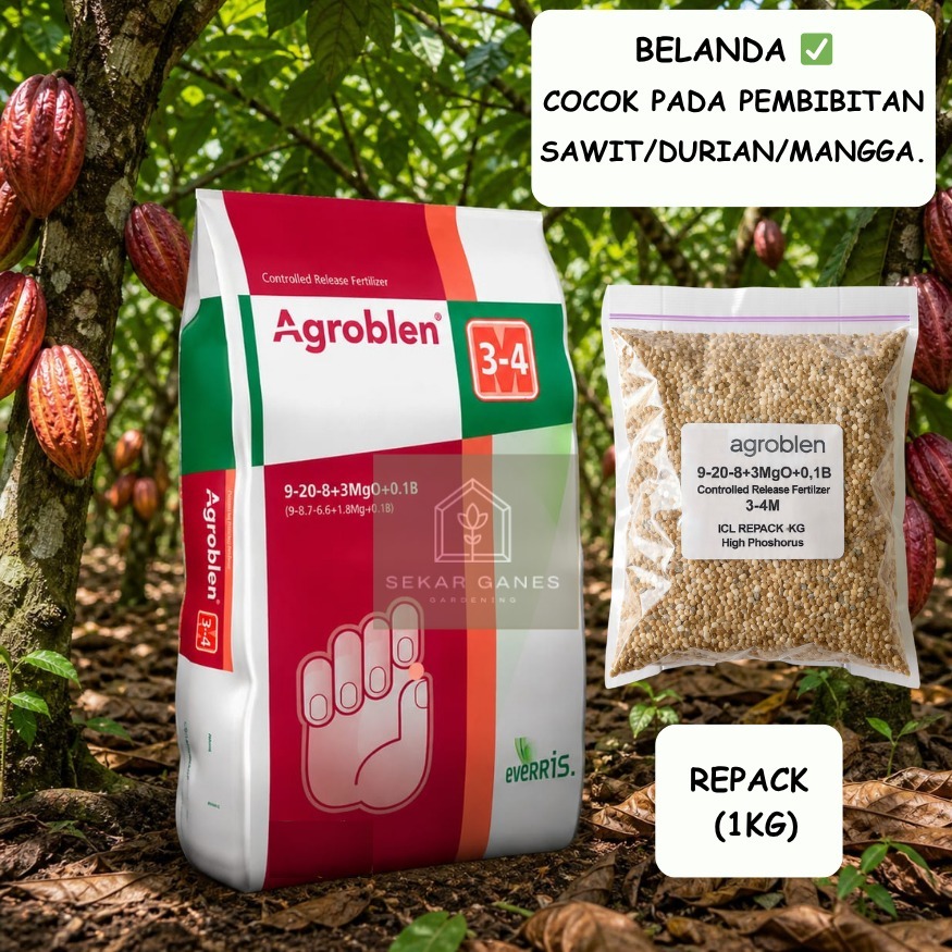 SG - AGROBLEN 9-20-8 REPACK 1KG Pupuk Pembibitan Buah Sawit Aglonema Belanda Holland Osmocote