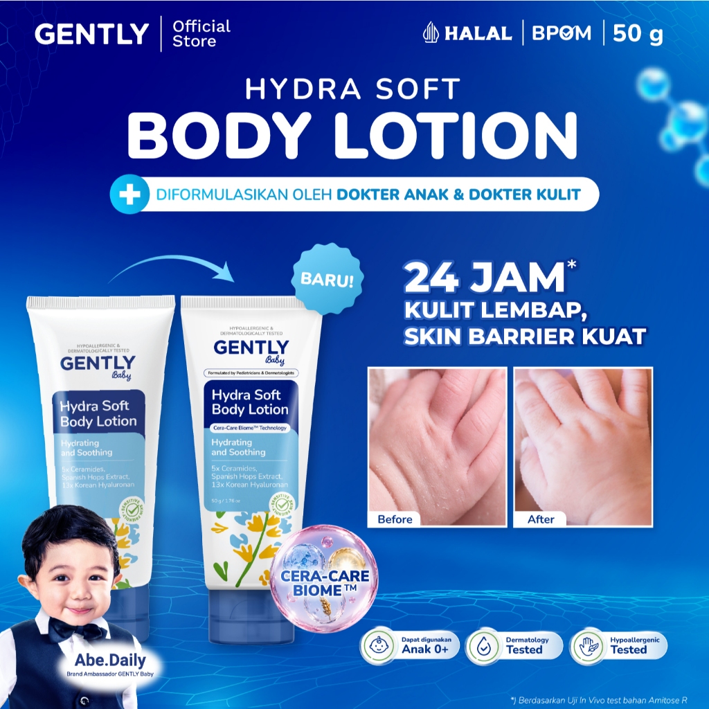 Hydra Soft Body Lotion 50gr | Body Lotion Moisturizer Bayi dan Anak | 5x Essential Ceramide + 13x Ko