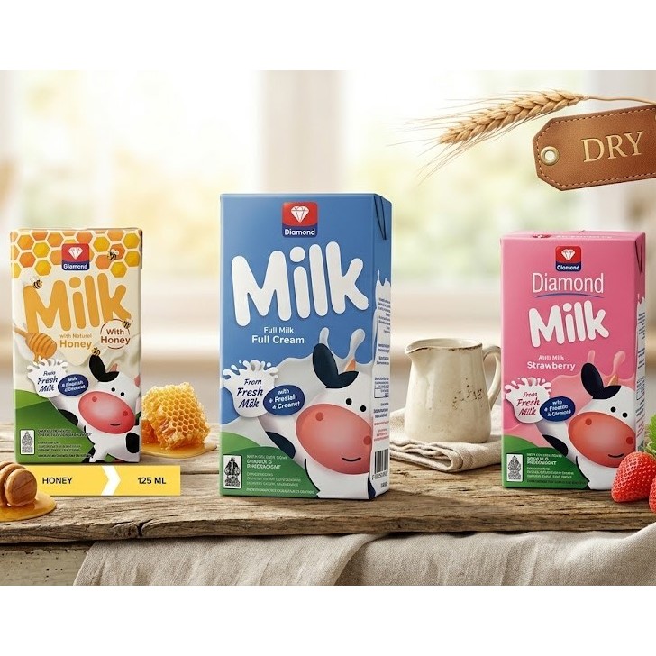 SUSU UHT DIAMOND 125ML / DIAMOND MILK UHT WITH HONEY 125ML / DIAMOND MILK UHT STROBERI 125ML / DIAMO
