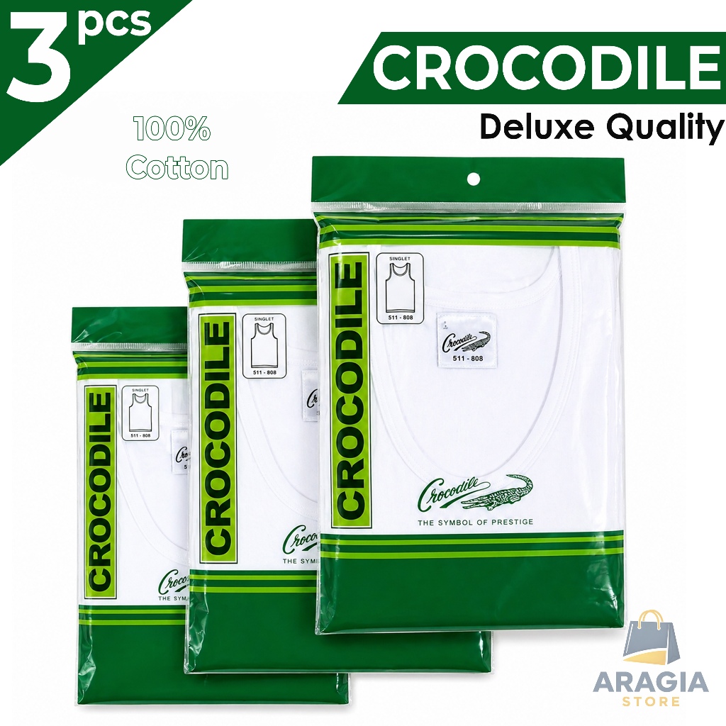 [ 3pcs ] Singlet Pria Crocodile 808 | Kaos Dalam Crocodile Putih | Singlet Crocodile Original 100%