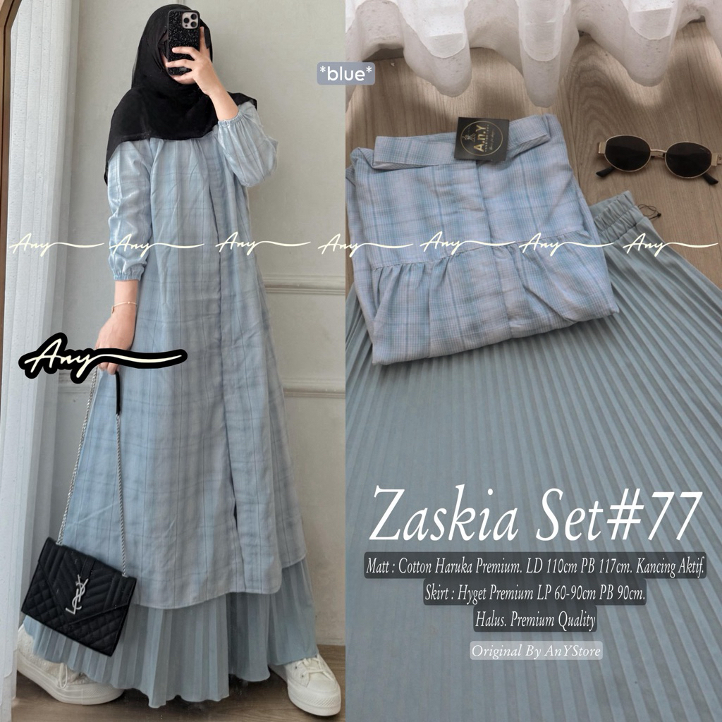 denza megan delta flavy balqis floryn set tunik katun stripe rok plisket by any