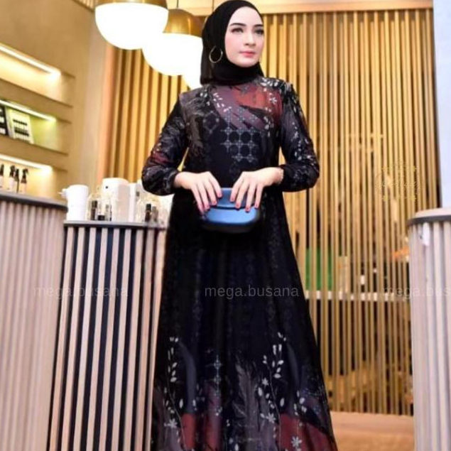 Risma Dress Gretha Jumbo Maxy Baju Gamis Lengan Panjang Bahan Calvin Jeans Motif Printing Batik Bung