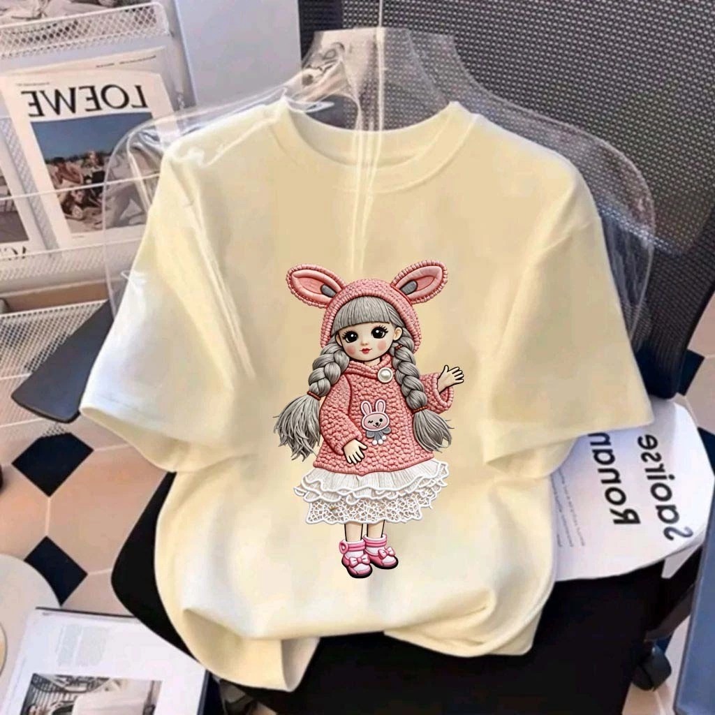 Kaos Anak Perempuan Motif SABLON GADIS TELINGA KELINCI Pola tercetak | Kaos Anak Cewek Lucu Imut | B