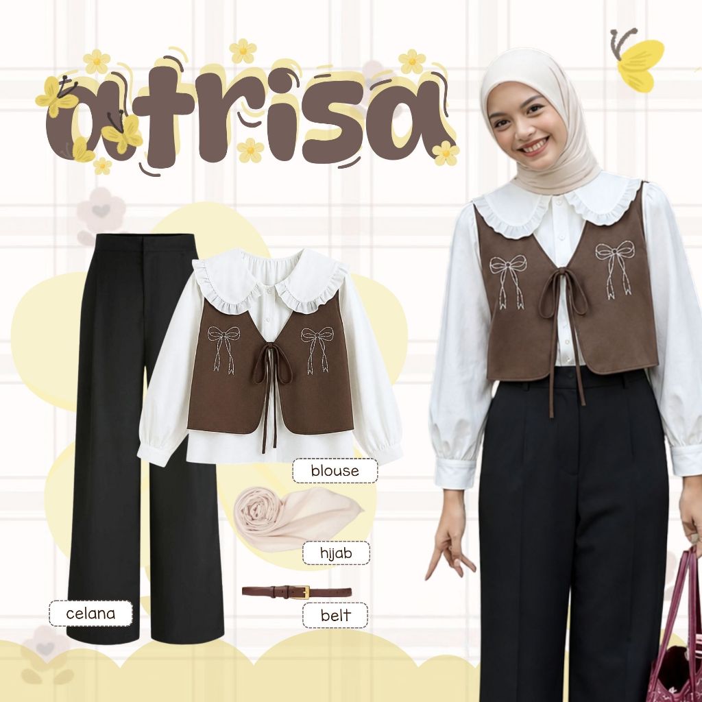 Setelan One Set Wanita Hijab Devia Blouse + Celana + Rok Susun + Hijab Outfit Hijab Stylist Outfit Y