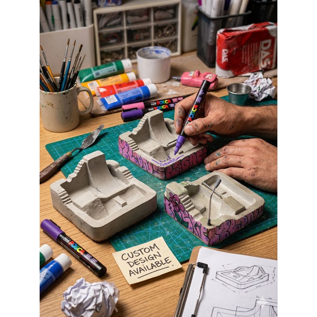 Asbak Skatepark Custom Handmade | Custom Graffiti Name Design | Concrete Ashtray Aesthetic