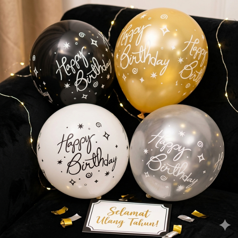 BALON LATEX DOUBLE BINTANG TRANSPARAN + BALON LATEX HBD 12 INCH ECER / BALON DOUBLE TRANSPARAN HAPPY