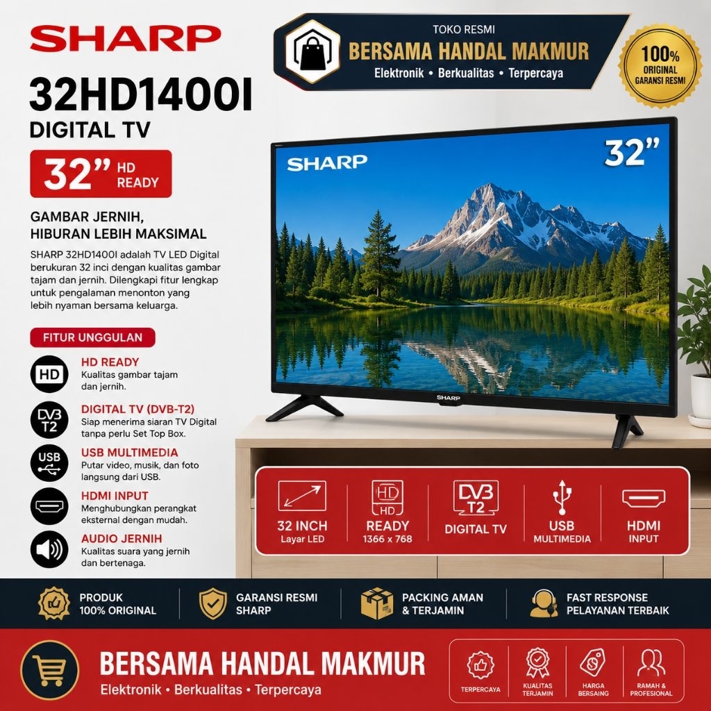 TV SHARP LED TV 32 INCH DIGITAL 2T-32HD1400 TV SHARP AQUOS 32INCI DIGITAL TV DIGITAL 32INCI