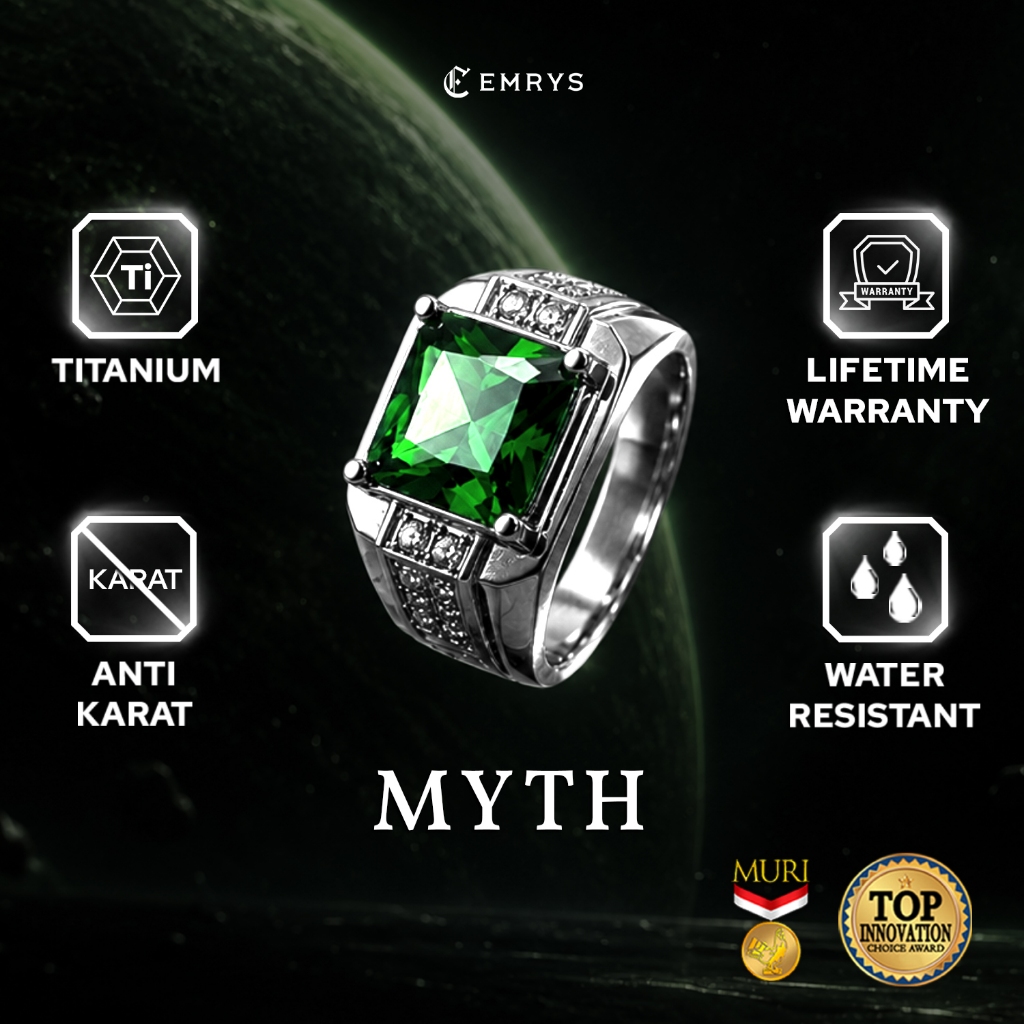BUY 1 FREE 1 GIFT Emrys Premium Ring MYTH Real Titanium Anti Karat Cincin Titanium Pria Wanita