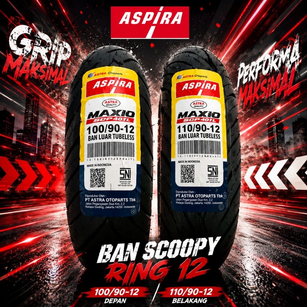 BAN LUAR TUBELESS SEPEDA MOTOR MATIC RING 12 HONDA SCOOPY ASPIRA MAXIO SPR40TL RAVE 100/90-12 110/90