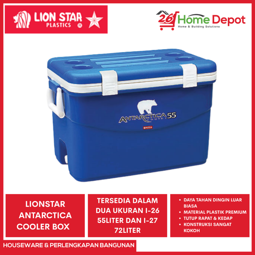 LION STAR Antarctica Cooler Box - Kotak Pendingin Es Batu & Ikan - Termos Es Original Anti Bocor