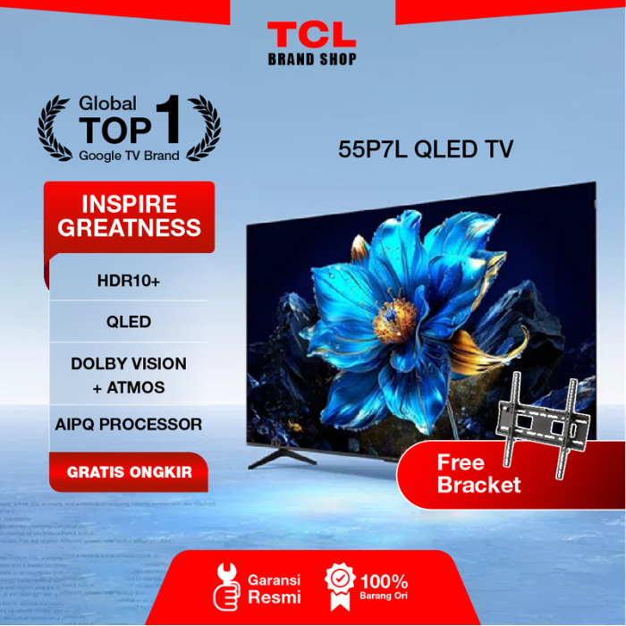TCL 55P7L / P7L Premium QLED 4K UHD Smart Google TV 55 Inch | ONKYO 2.0CH - Dolby Vision Atmos - TCL
