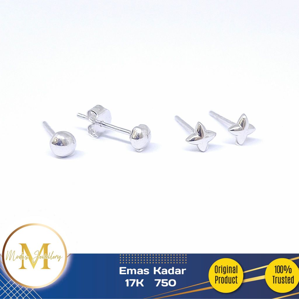 MODIS JEWELLERY - Anting Tindik Clover - Bulat Putih - Emas 17k  750