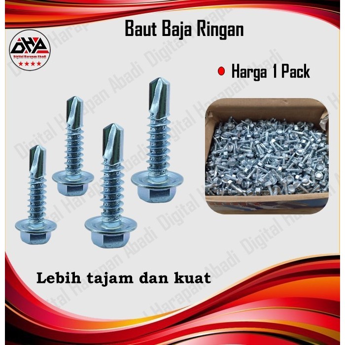 DHA Baut Baja Ringan / Baut Skrup Baja Ringan 10x16 10x19 Termurah 50 Pcs Mild Steel Bolts Roofing S