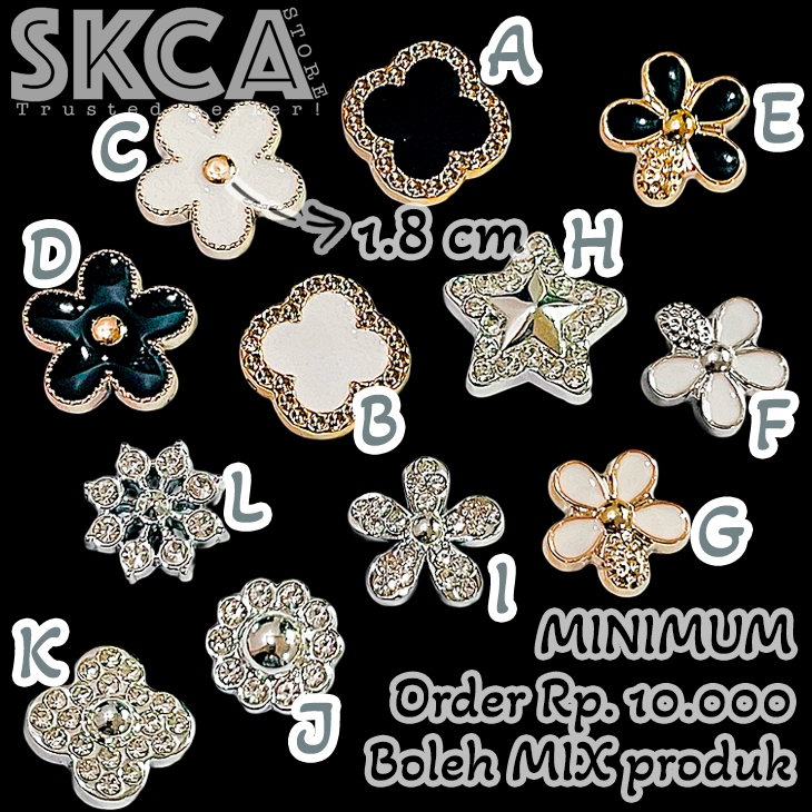 BBE Button Kancing Patch Baju Jibbitz Crocs Flower Bunga Daisy Clover Van Cleef Tempel Tanpa Lubang