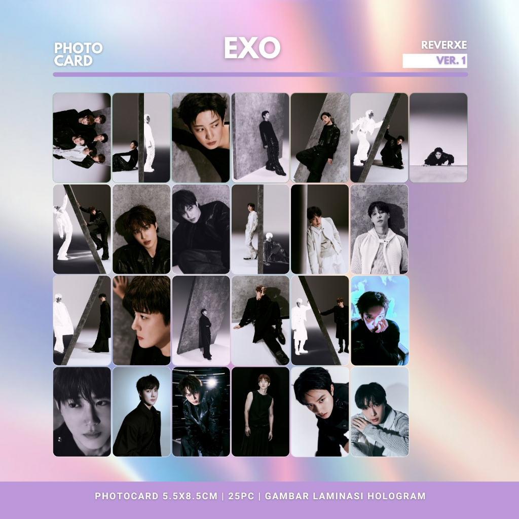 HOLOGRAM PHOTOCARD XOXO REVERXE ROUNDED 25 PCS KPOP UNOFFICIAL SUHO BAEKHYUN CHANYEOL SEHUN CHEN KAI