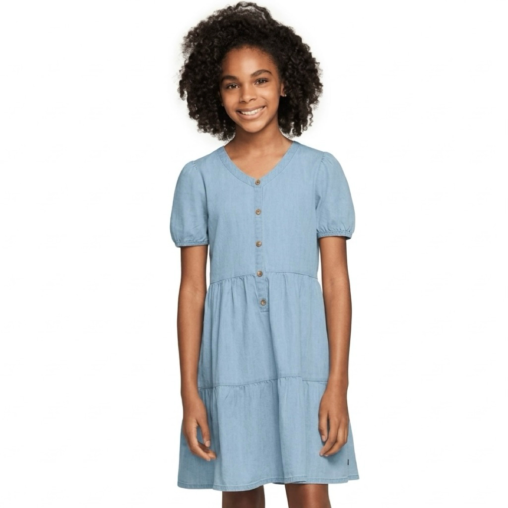 GAP Girls Tiered Denim Dress | size 4-16y | blue | baju terusan gaun lengan pendek jeans anak peremp