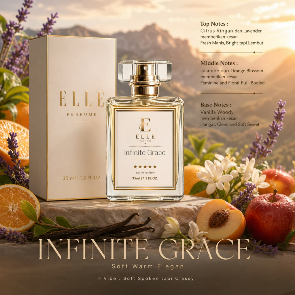 Parfum Wanita Tahan Lama ELLE Infinite Grace 35ml – Fresh Citrus Floral Vanilla, Wangi Elegan Clean 