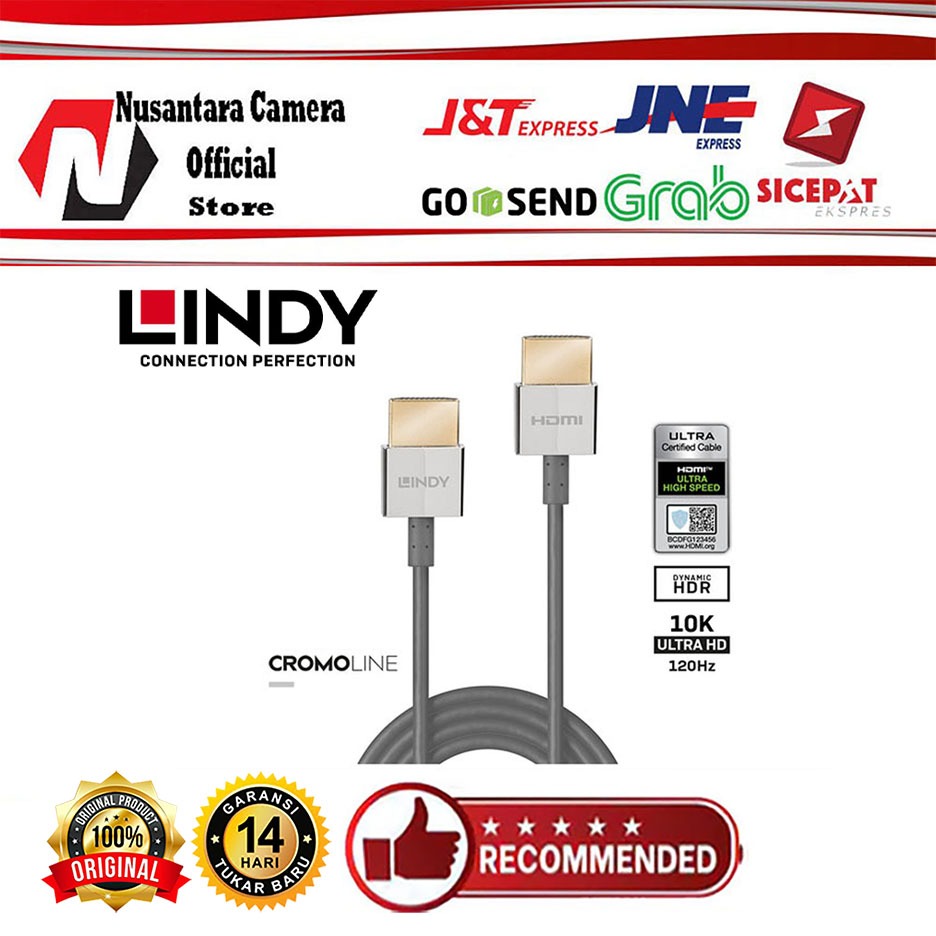 Lindy Kabel Slim HDMI 2.1 Ultra High Speed, HDMI to HDMI, Cromo, 1M 36776