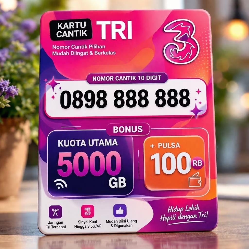 promo kartu TRI cantik 10digit dengan bonus kouta 5000gb