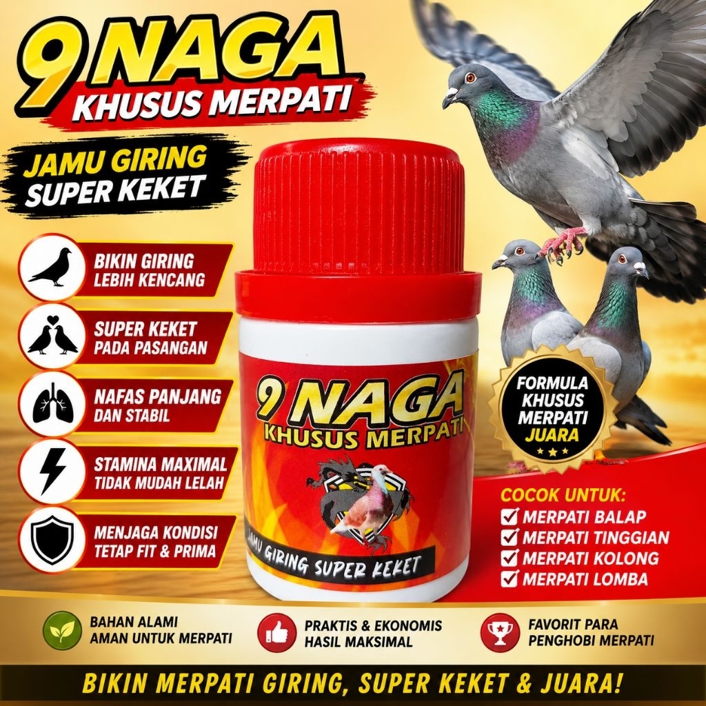 Jamu Merpati 9 Naga Giring Super Keket iIsi 100 Butir- Obat Merpati Biar Giring Kencang, Keket, Nafa