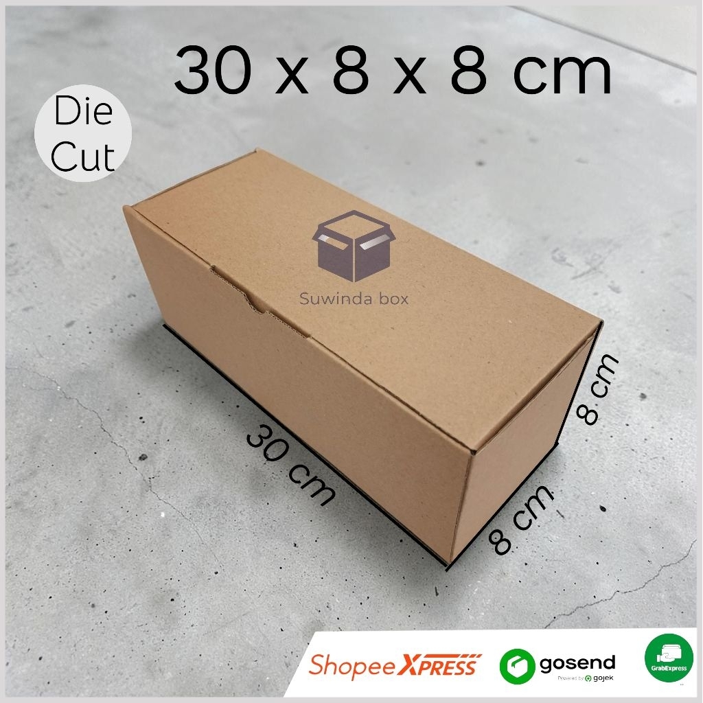 kardus ukuran 30x8x8 cm karton box die cut polos