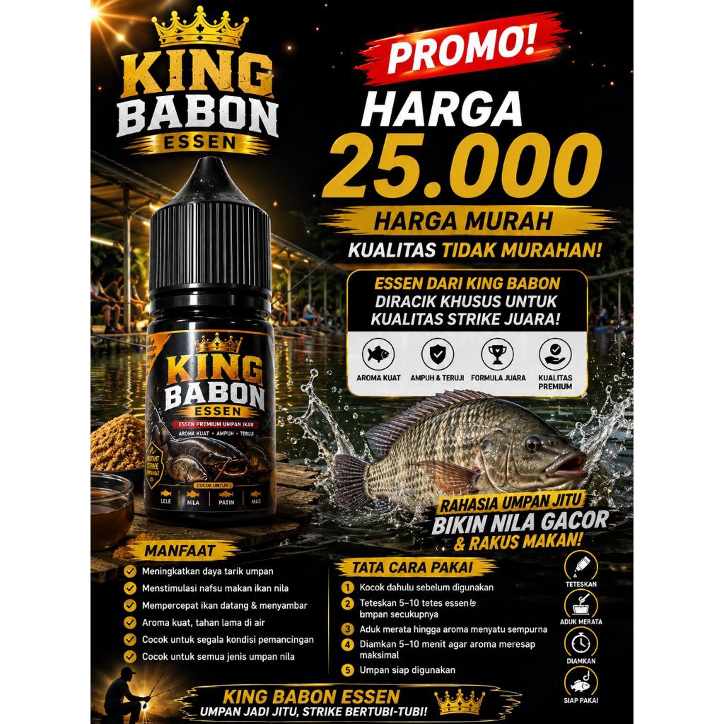 Esen King Babon premium teruji Umpan ampuh untuk ikan nila mas lele patin kemasan 30 mil