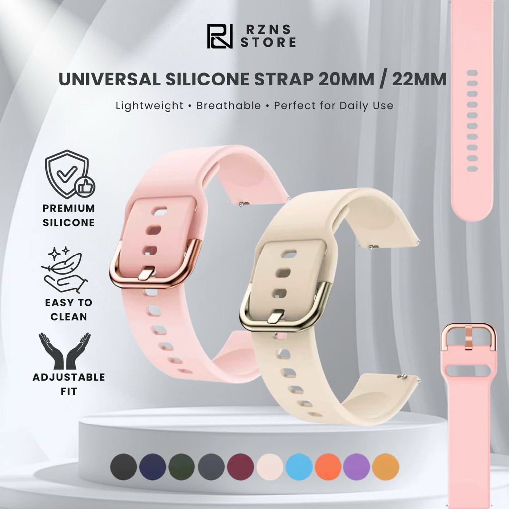 RZNS Universal Silicone Strap 20mm / 22mm For Samsung Galaxy Watch FE 7 6 5 4/ Redmi Watch 5 Active/