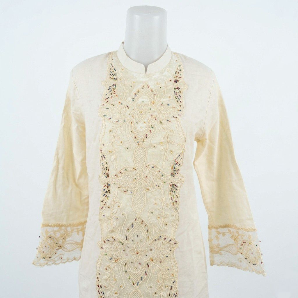 Setelan Kebaya Modern Kurung Wanita Ivo*ry Bordir Mewah Full Set Celana