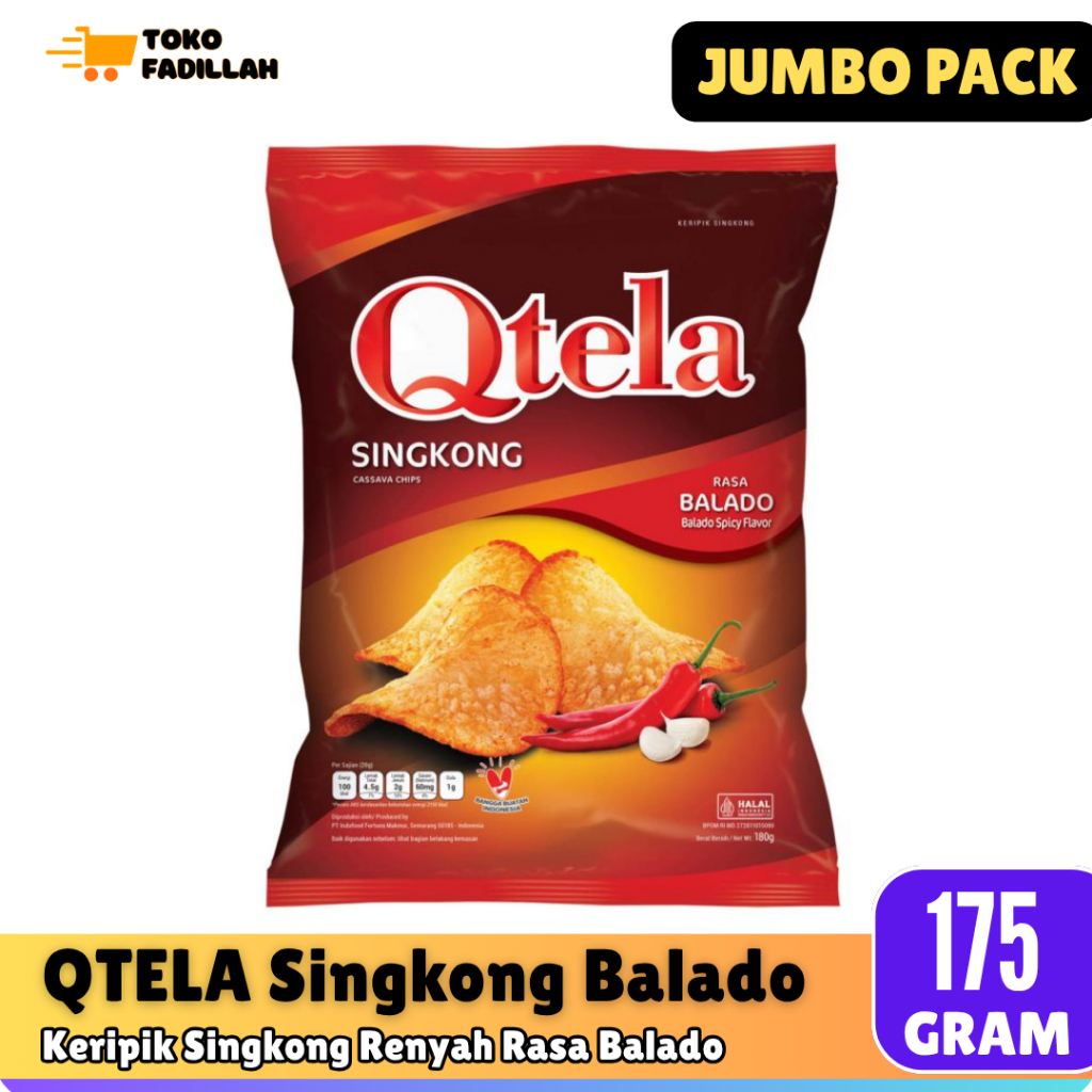QTELA Keripik Singkong 175gr Rasa Balado [Jumbo Pack]