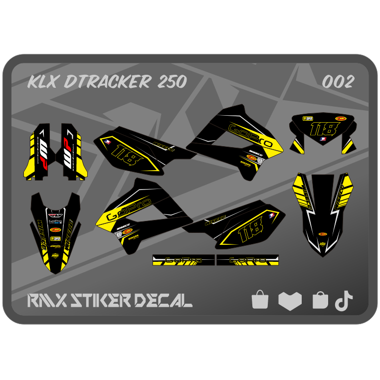 STIKER KLX 250 S FULLBODY (002) STICKER DECAL DEKAL D-TRACKER DTRACKER DTX HITAM MERAH, KUNING, HIJA
