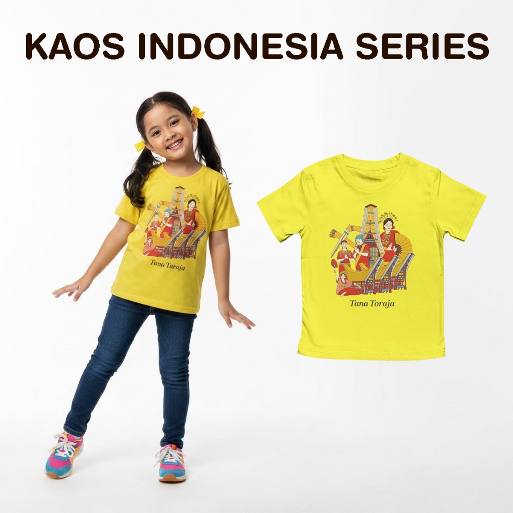 Kaos Anak Laki-laki dan Perempuan Unisex Lengan Pendek Motif Culture Indonesia Tana Toraja