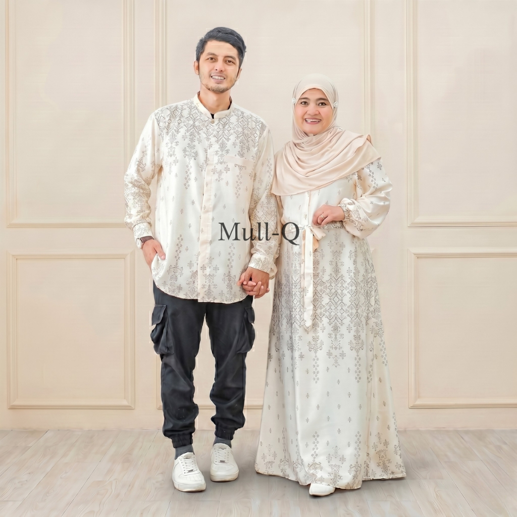 Baju Couple Muslim Premium Sarimbit Koko Pria dan Gamis Wanita Motif Elegan Dior Silk