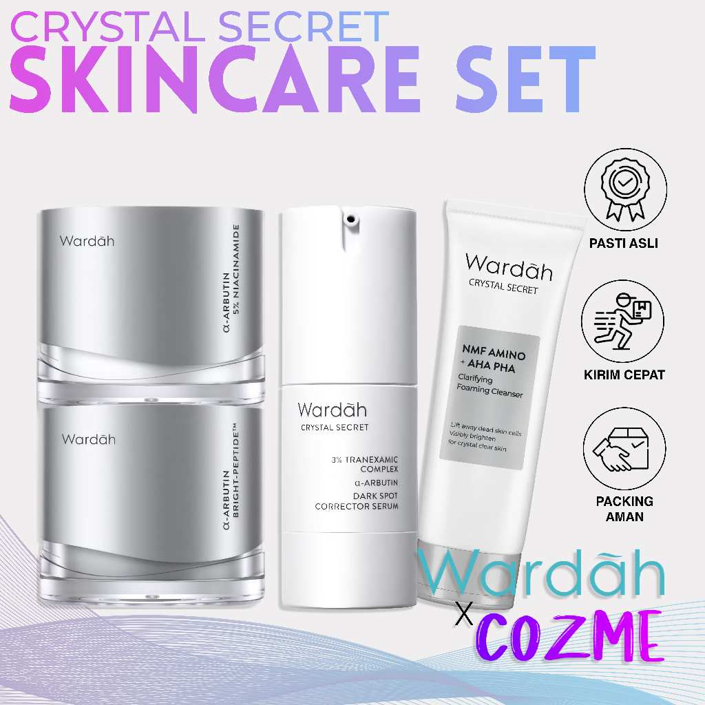 [4 PCS] WARDAH Crystal Secret Day Cream Pot | Night Cream Pot | Foaming Cleanser 100mL || Dark Spot 