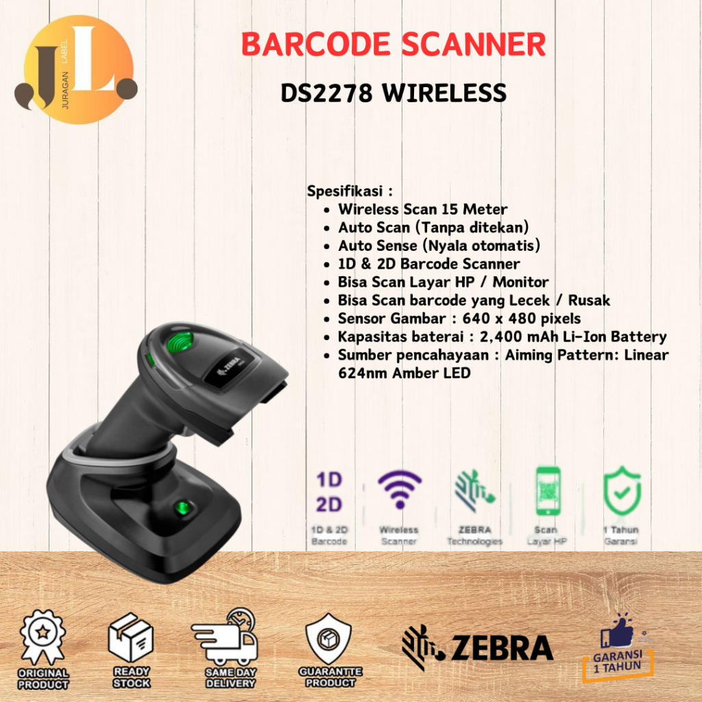 Scanner Barcode ZEBRA DS2278 | DS2278-1D 2D Wireless Bluetooth Barcode Scanner Include Cradle Dockin