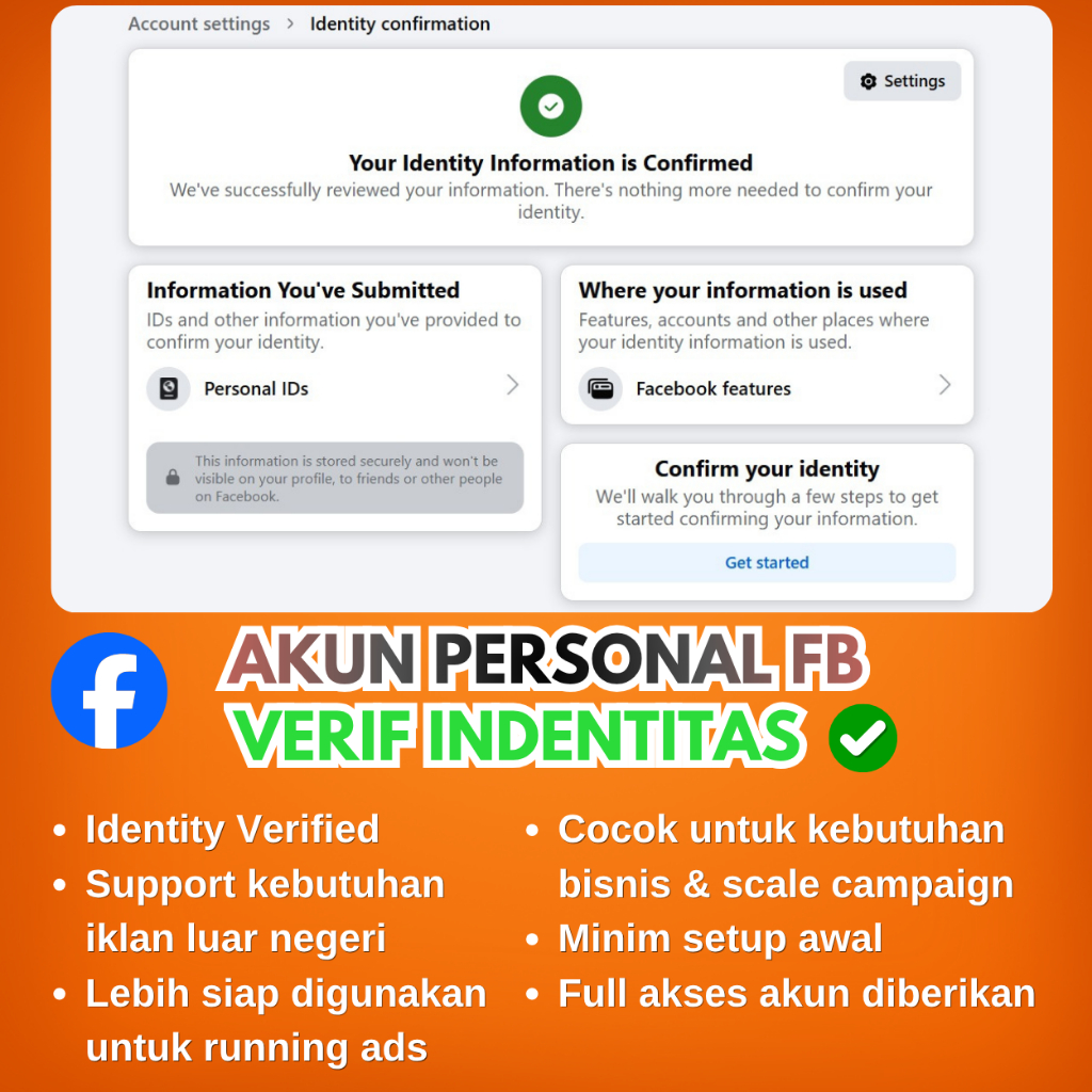 Akun FB Personal Verif ID Card (Isopol) + akun BM + FP