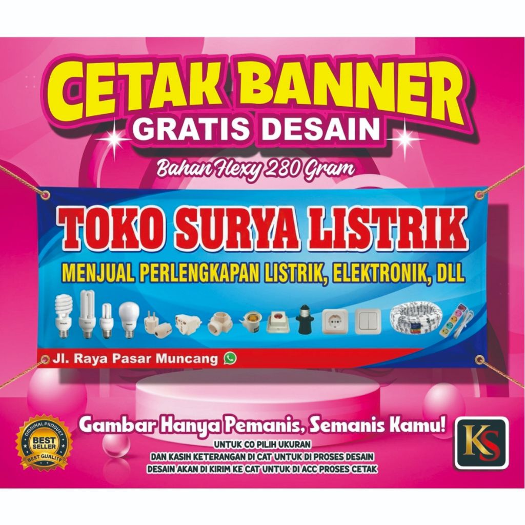 BANNER TOKO LISTRIK / SPANDUK TOKO ELEKTRONIK CUSTOM TERLARIS FREE DESAIN COD