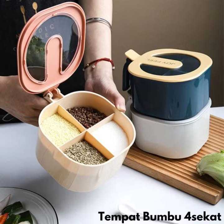 Tempat Bumbu Dapur 4 Sekat Serbaguna / Tempat Bumbu Kotak Set Portable / Wadah Gula Garam Multifungs