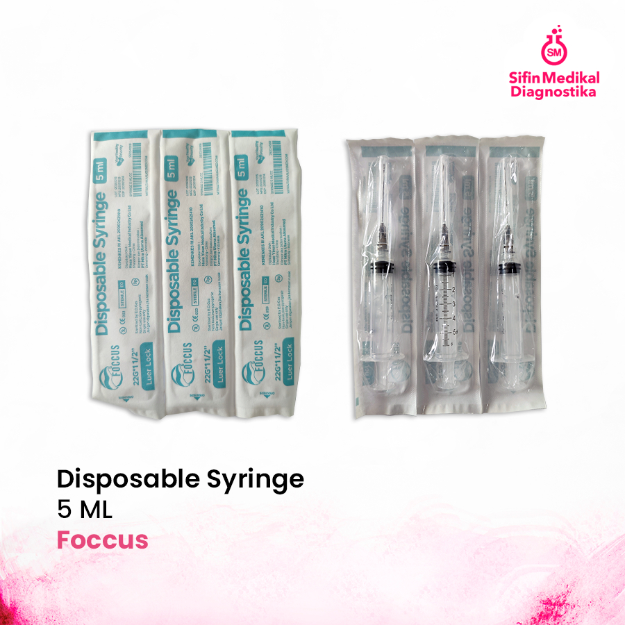 Ecer Eceran Satuan Disposable Syringe 5cc Luer Lock with Needle 22G 1½” FOCCUS 100 pcs – Spuit Steri