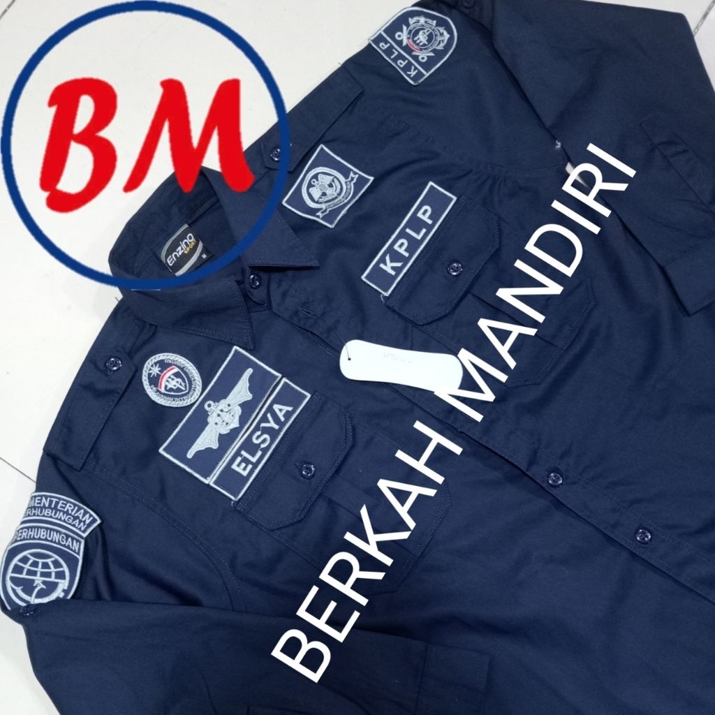 Kemeja premium PDL KPLP coast guard tangan panjang warna navy kantong dua full bordir
