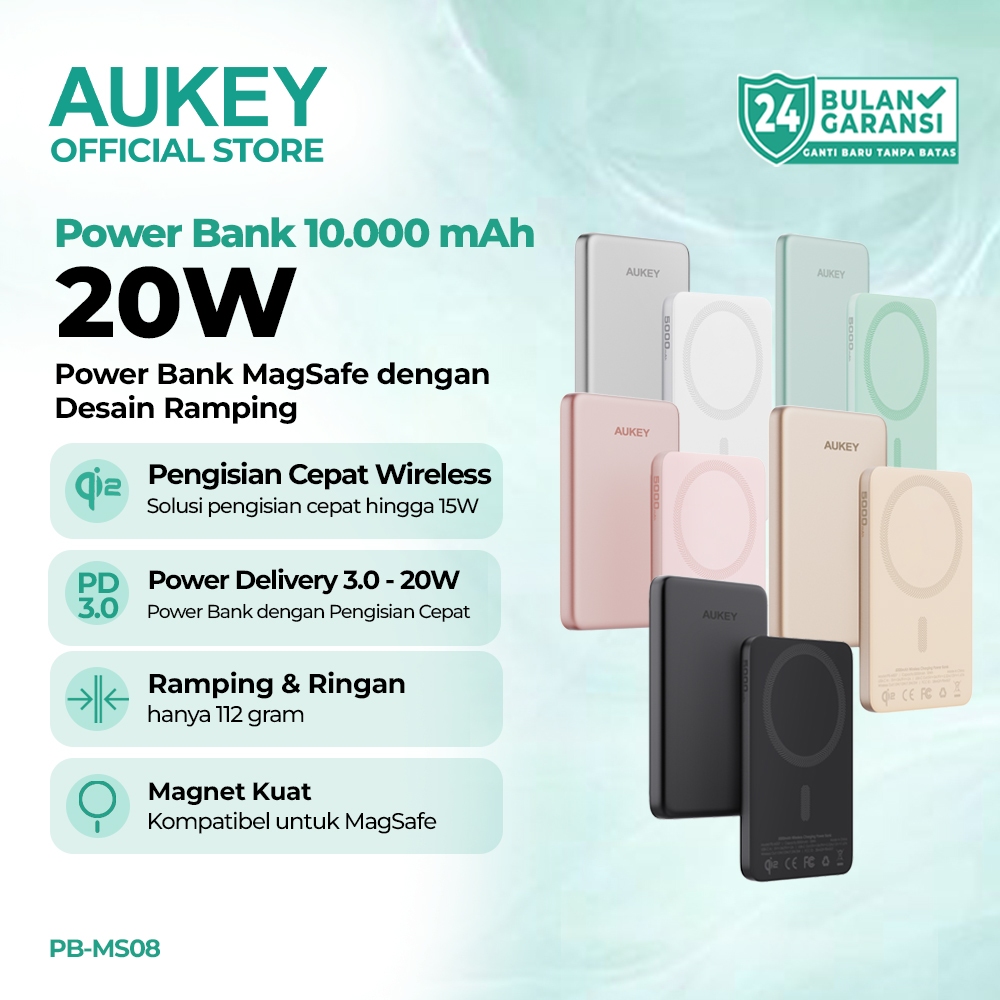 AUKEY Powerbank Magsafe Qi2 5000 10000mAh Wireless 15W Slim Magnetic Powerbank iPhone PB-MS07 PB-MS0