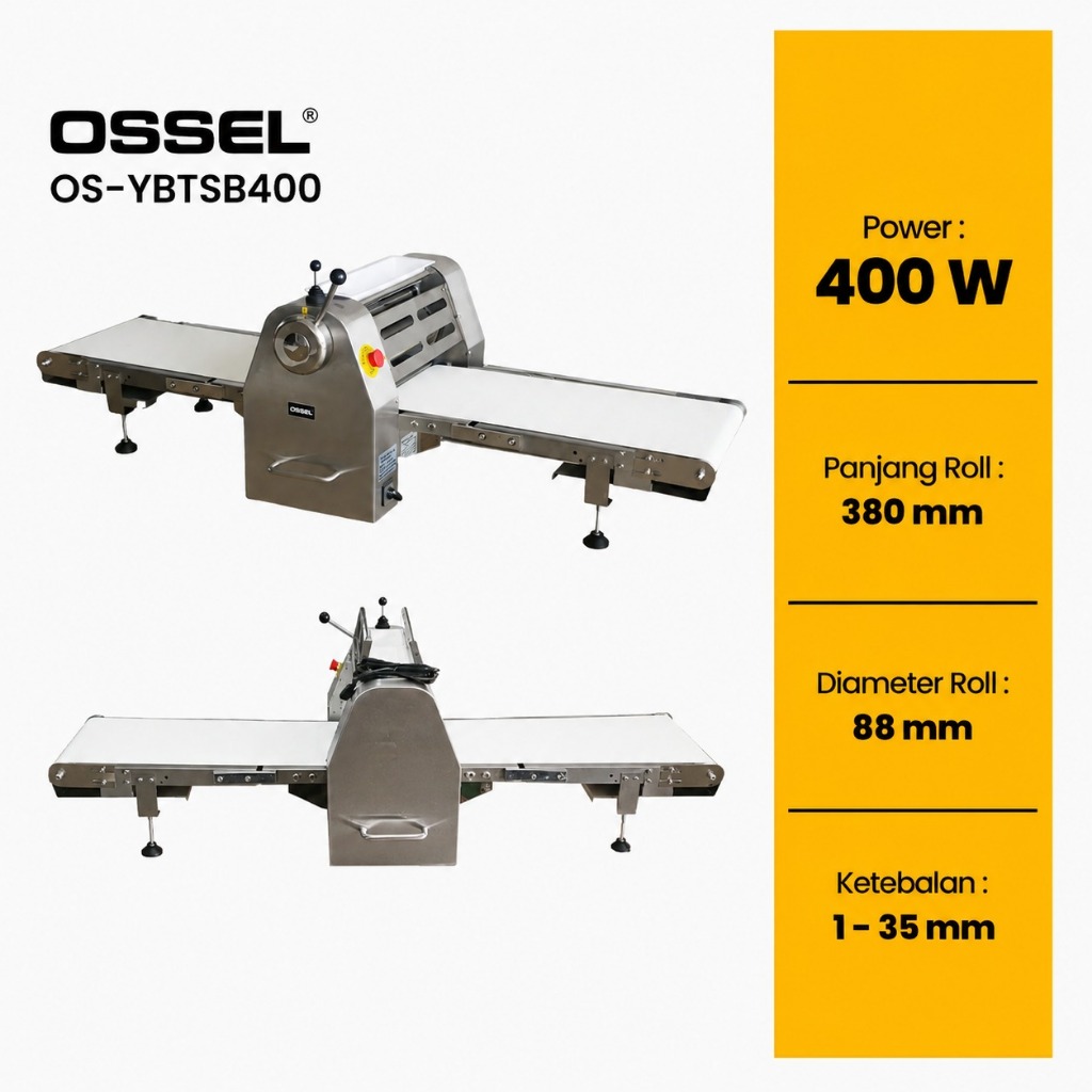 OSSEL Dough Sheeter Penipis Adonan Listrik Pendek Table Top OS-YBTSB400 OSSEL