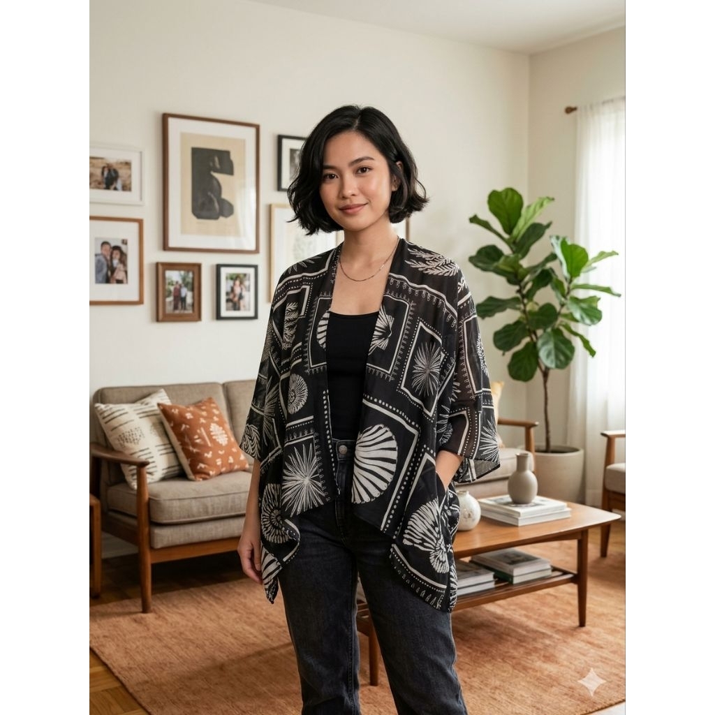 Outer Scraft Motif Model Kelelawar Cardigan Batwing Etnik Kekinian
