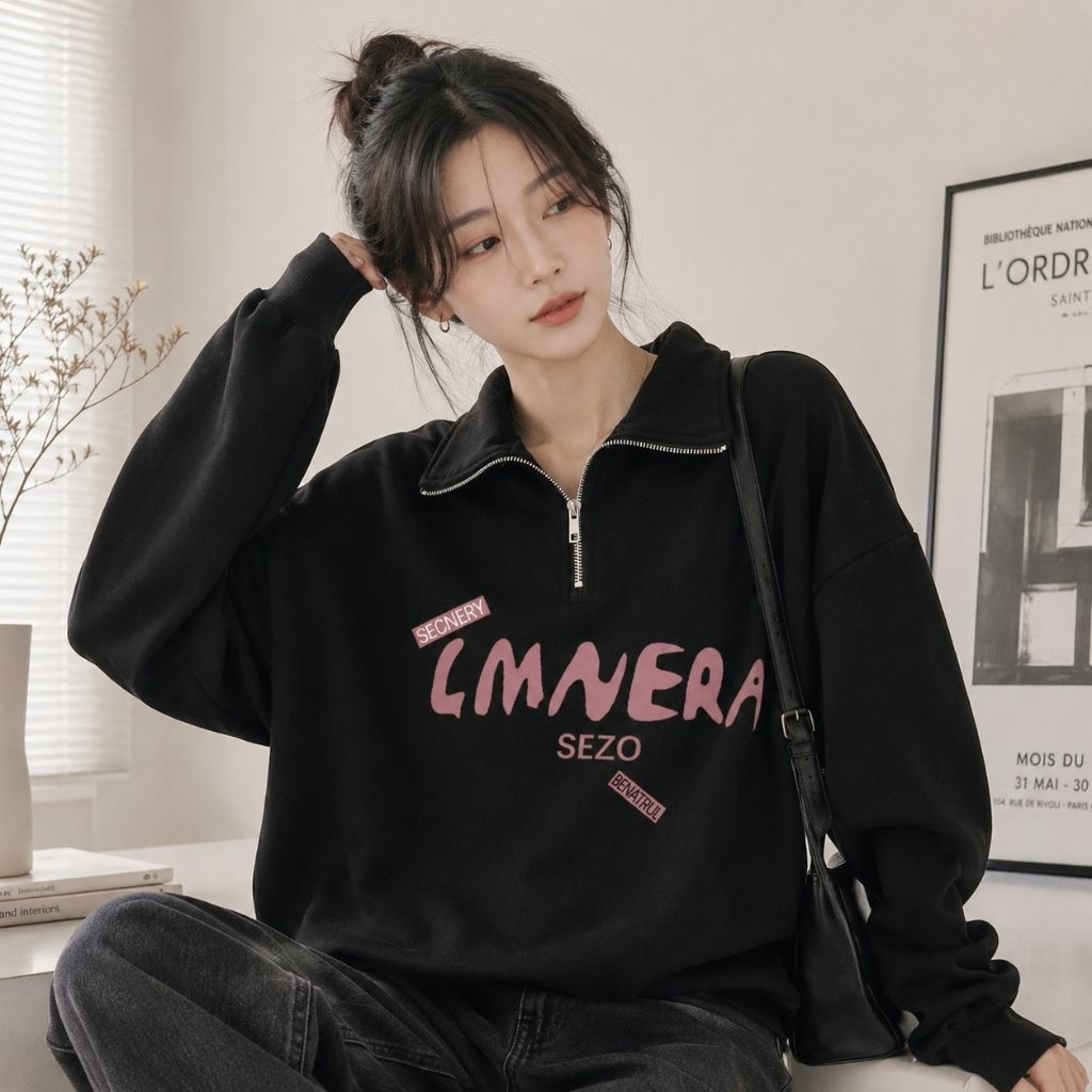 ( S - XXXXXXL 6XL ) Half Zip LMNERA Big Size Jaket Sweatshirt Korean Ulzzang Style SCENERY LMNERA SE