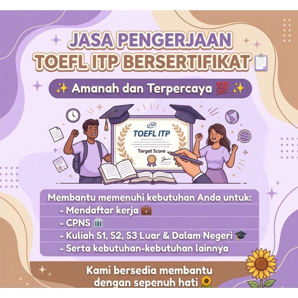Jasa Pengerjaan TOEFL ITP Asli Bersertifikat | Ganeca (Tanpa Barcode)