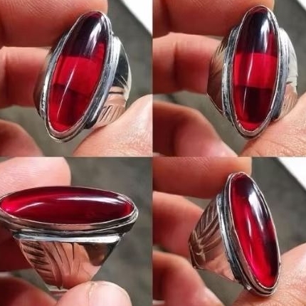 cincin batu akik merah siam pandan ring monel