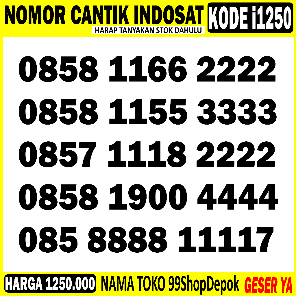 Kartu Perdana Nomor Cantik im3 11 Digit P2 - Nomor Cantik Indosat 0000 m3 12 Digit 4g 5g Isat 11111