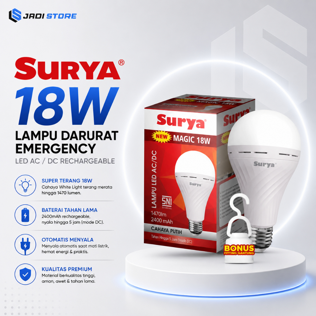 SURYA Lampu Emergency 18 Watt LED Bulb Super Terang Lampu Darurat Saat Mati Lampu Otomatis Nyala Fit